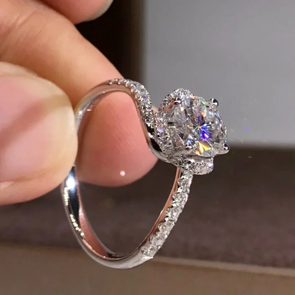 😍Beautiful CZ Diamond Twisted Macro Pave Silver Pure Flower Wedding Ring, K844 - Picture 7 of 8